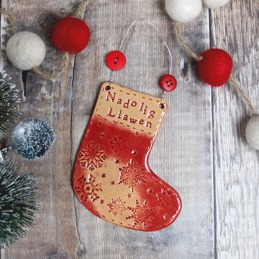 Nadolig Llawen Ceramic Stocking Decoration
