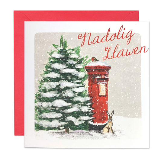 Nadolig Llawen Winter Postbox Scene Card
