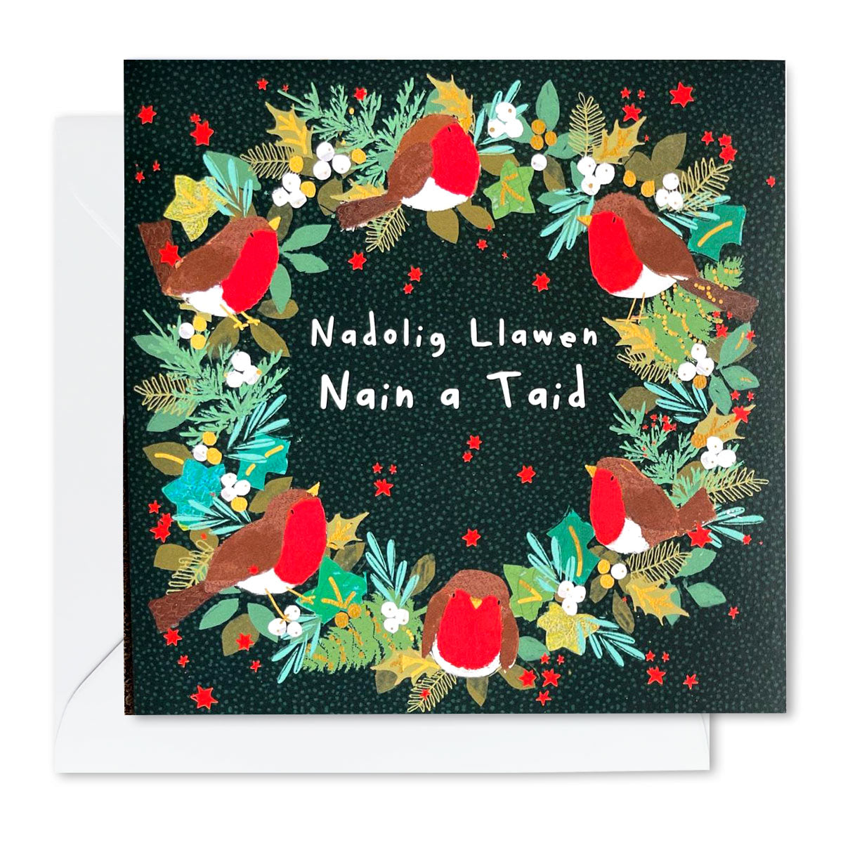 Nadolig Llawen Nain a Taid Wreath Card