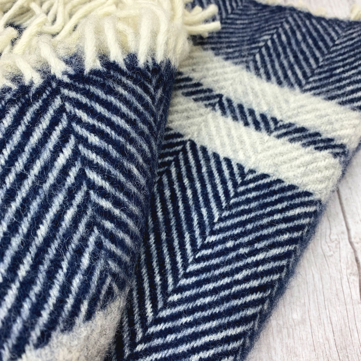 Navy and Grey Two Stripe Welsh Blanket by Tweedmill