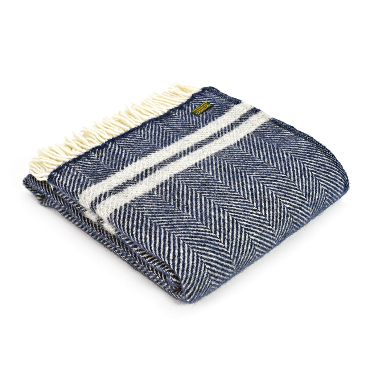 Navy and Grey Two Stripe Welsh Blanket by Tweedmill