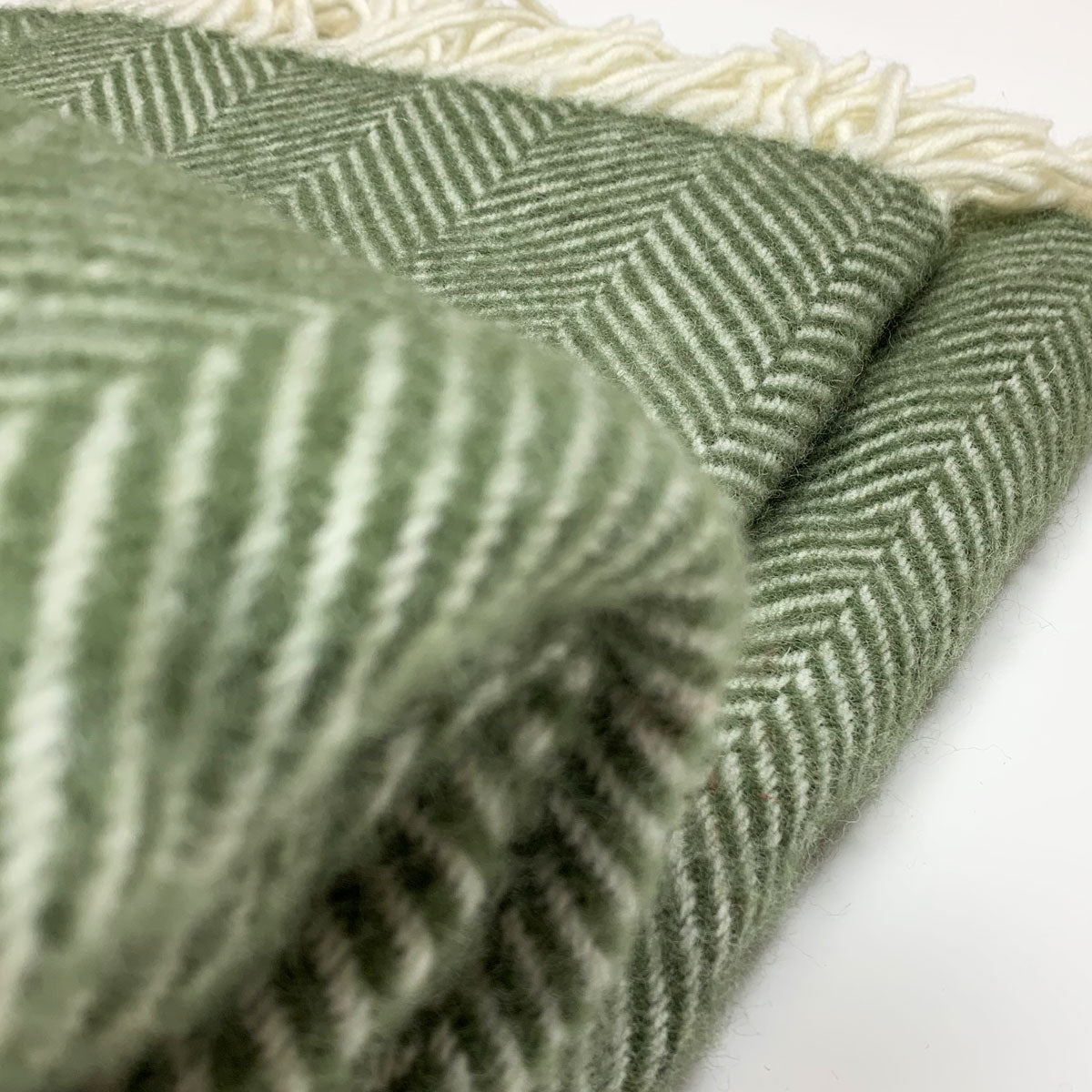 Olive Fishbone Welsh Blanket by Tweedmill