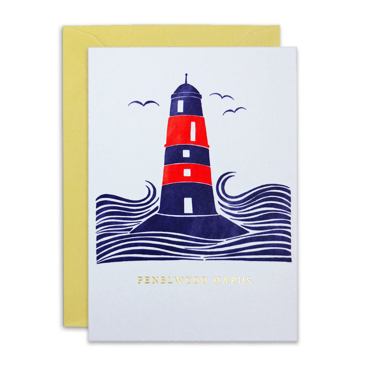 Embossed Penblwydd Hapus Lighthouse Card