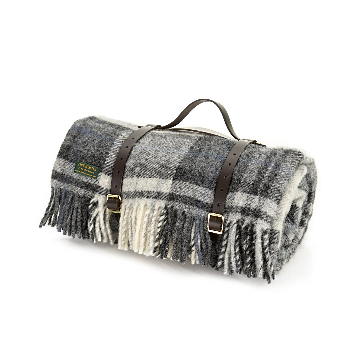 Grey/Black Welsh Picnic Rug With Leather Straps by Tweedmill