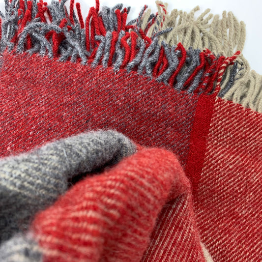 Red and Slate Block Check Welsh Blanket by Tweedmill