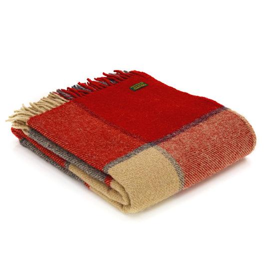 Red and Slate Block Check Welsh Blanket by Tweedmill