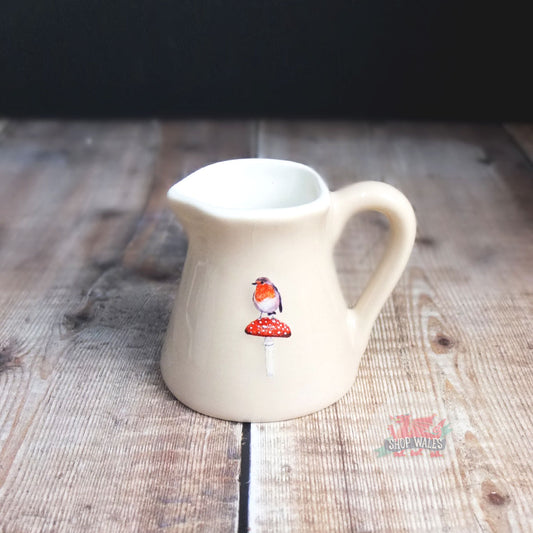 Robin on a Mushroom Mini Jug