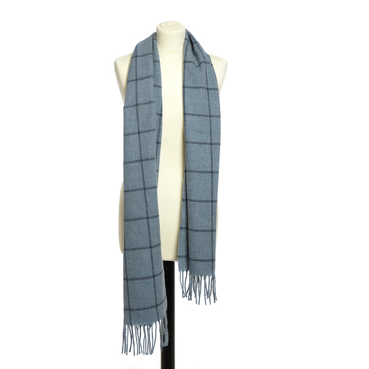Blue Large Check Scarf by Tweedmill