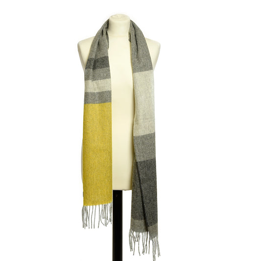 Grey and Yellow Panel/Stripe Scarf