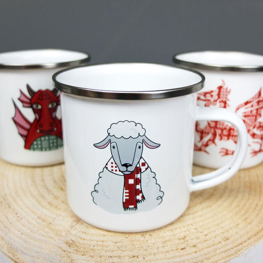 Enamel Sheep With Scarf Mug