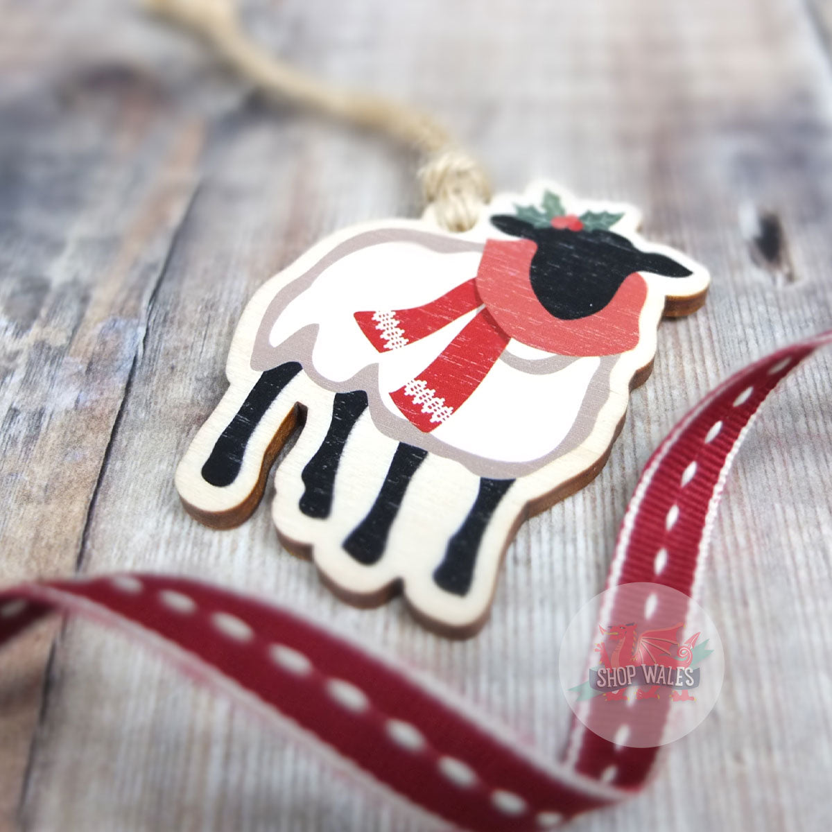 Scarf and Holly Sheep Decoration