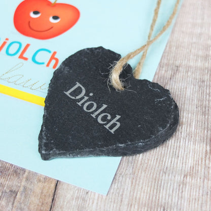 Small 'Diolch' Slate Heart