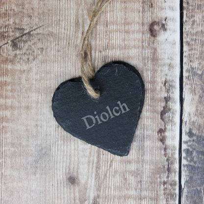 Small 'Diolch' Slate Heart