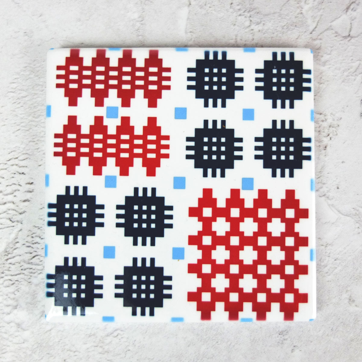 Blue/Red Welsh Tapestry Ceramic Coaster