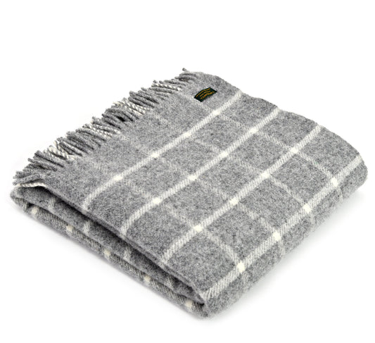 Grey Chequered Check Welsh Blanket by Tweedmill
