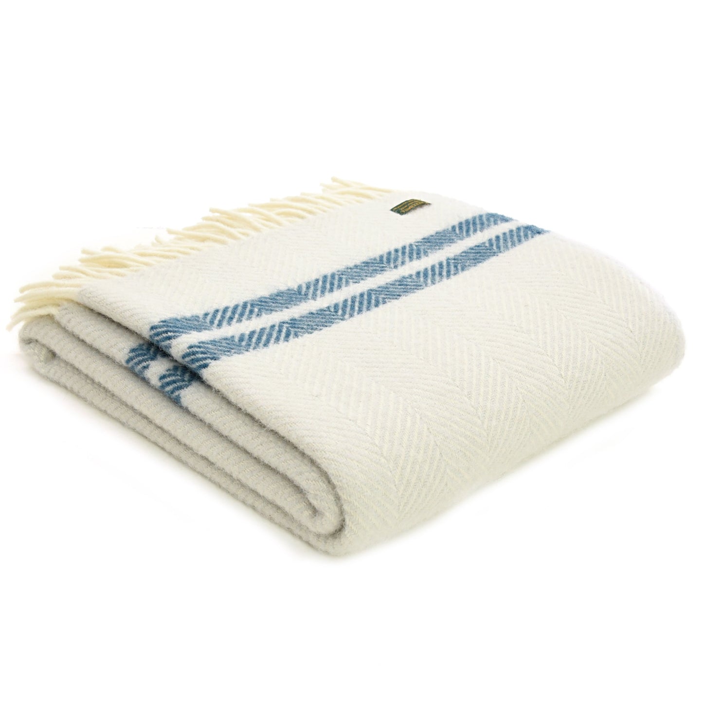 Glacier and Ink Two Stripe Welsh Blanket by Tweedmill
