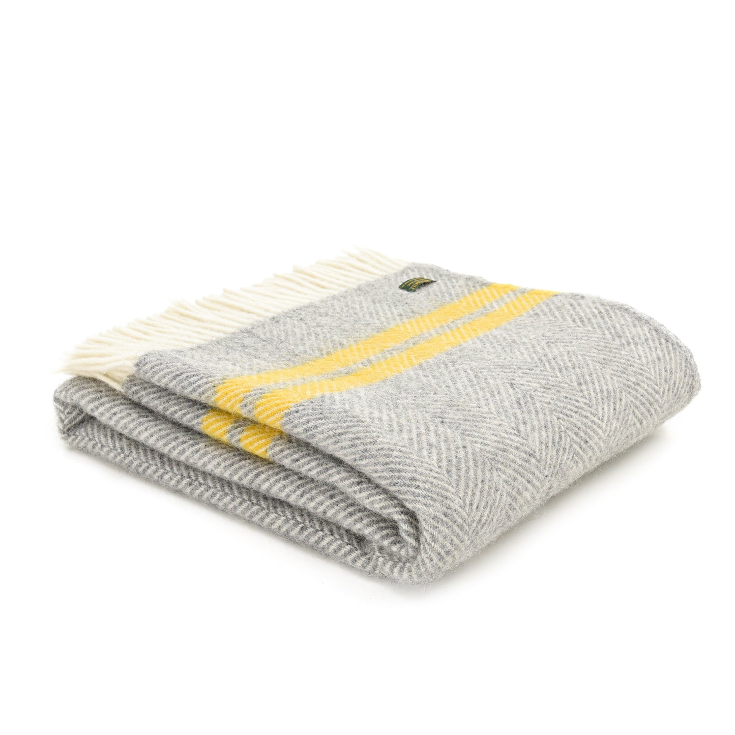 Grey and Yellow Two Stripe Welsh Blanket by Tweedmill