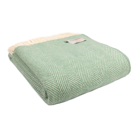 Sea Green Fishbone Welsh Blanket by Tweedmill
