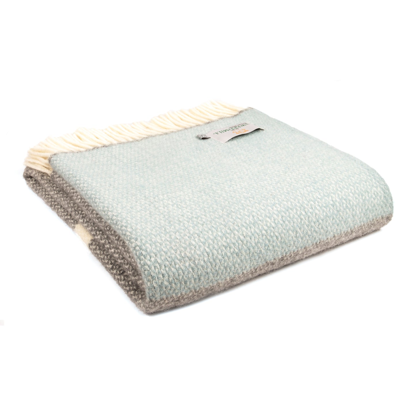Grey with Duck Egg Blue Panel Illusion Welsh Blanket by Tweedmill