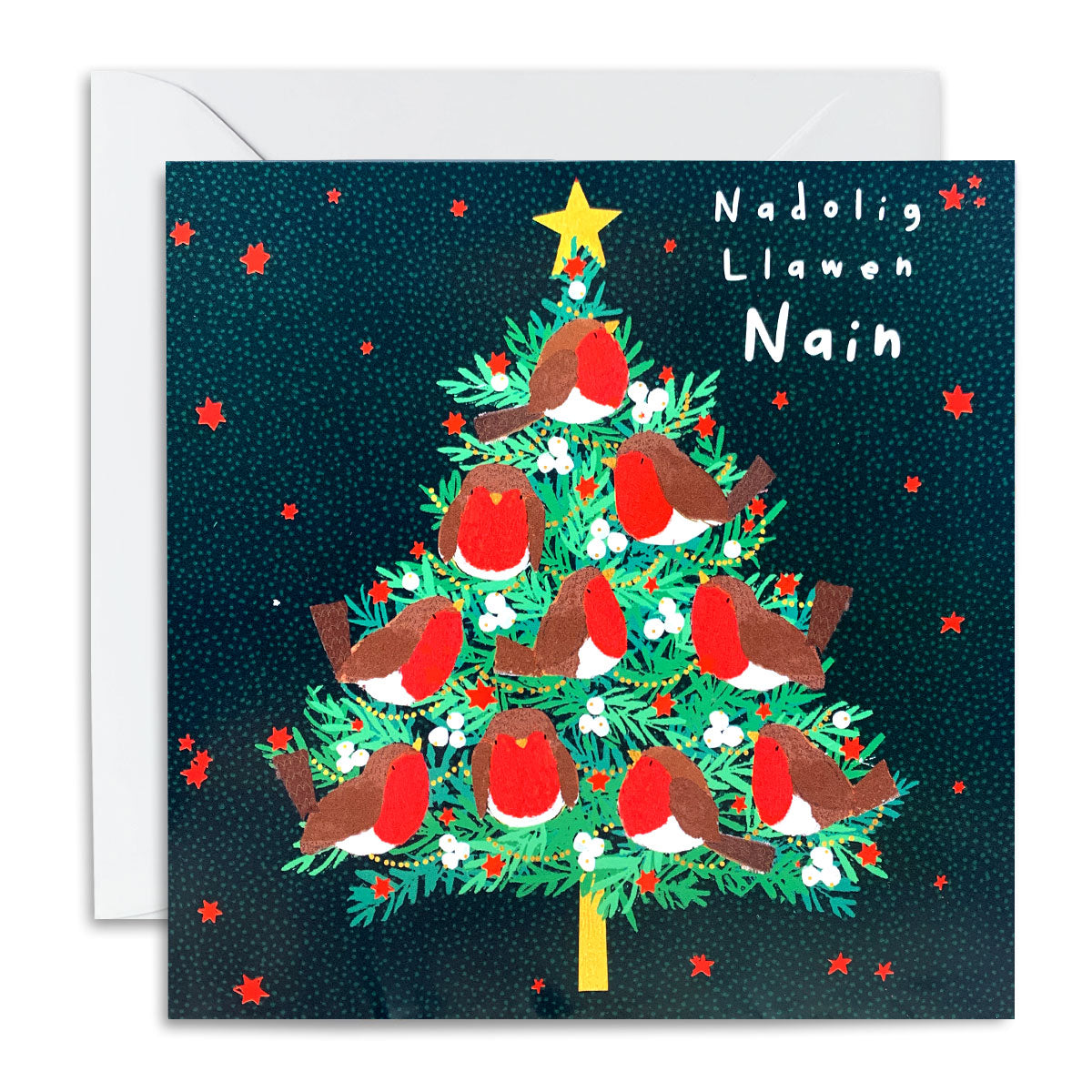 Nadolig Llawen Nain Tree of Robins Card