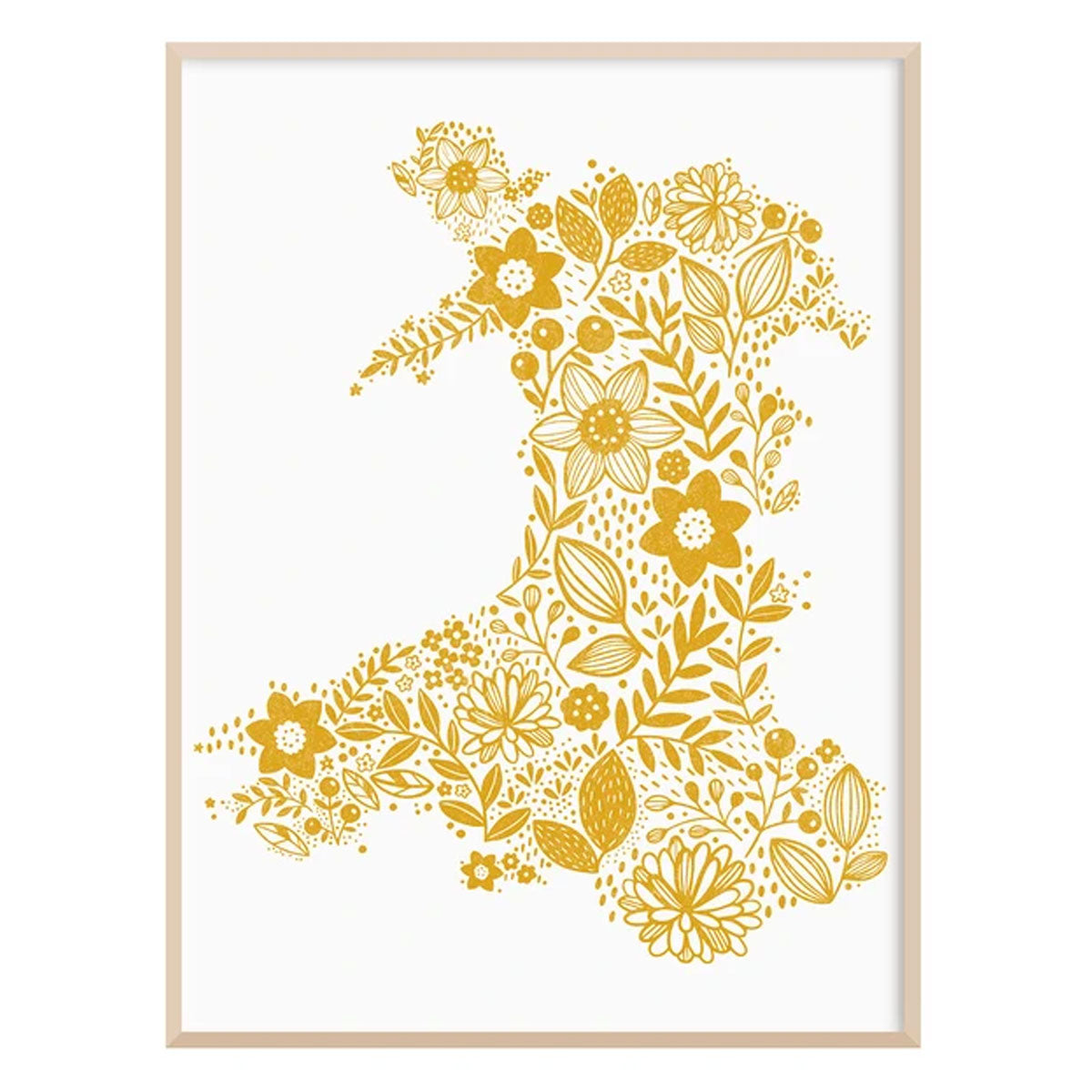 Wales in Bloom Welsh Art Print  - Mustard