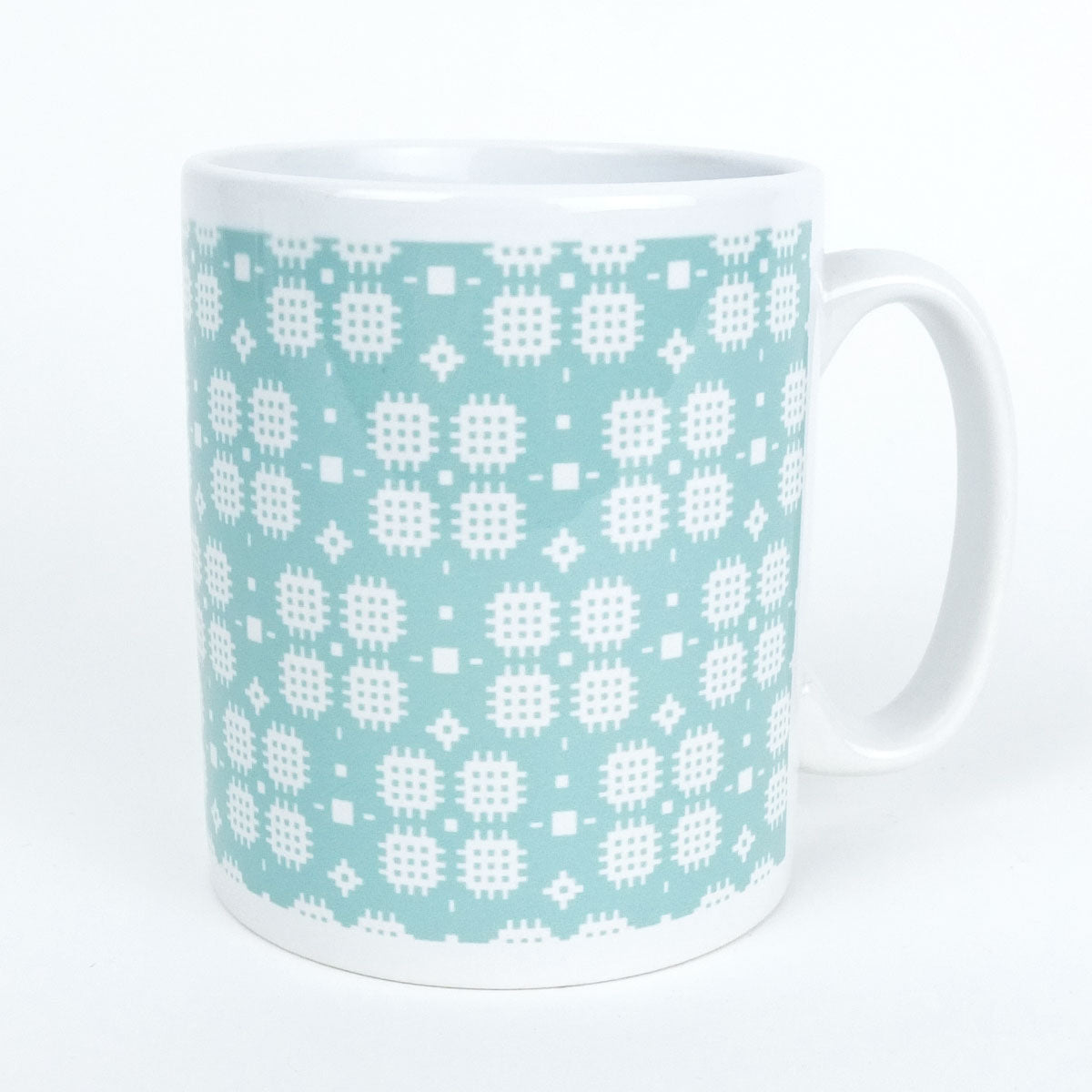 Welsh Tapestry print Mug in Turquoise Green