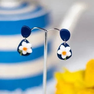 Handmade Navy Daffodil Earrings