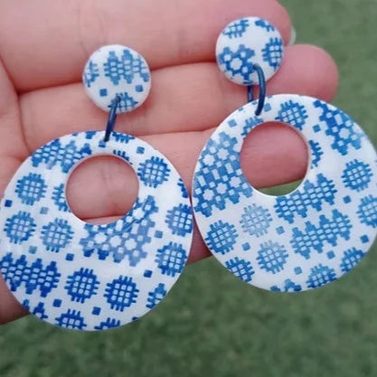 Handmade Blue Carthen Statement Earrings