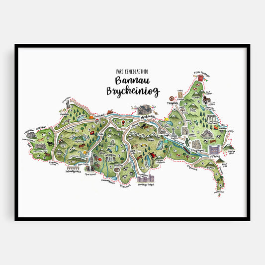 Brecon Beacons Map Welsh Art Print - Welsh