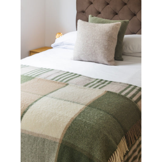 Olive Block Check Welsh Blanket by Tweedmill