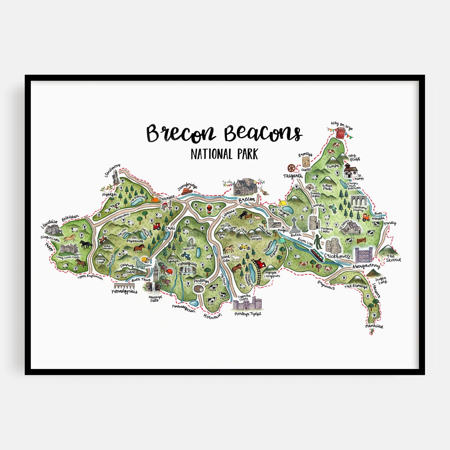 Brecon Beacons Map Welsh Art Print - English