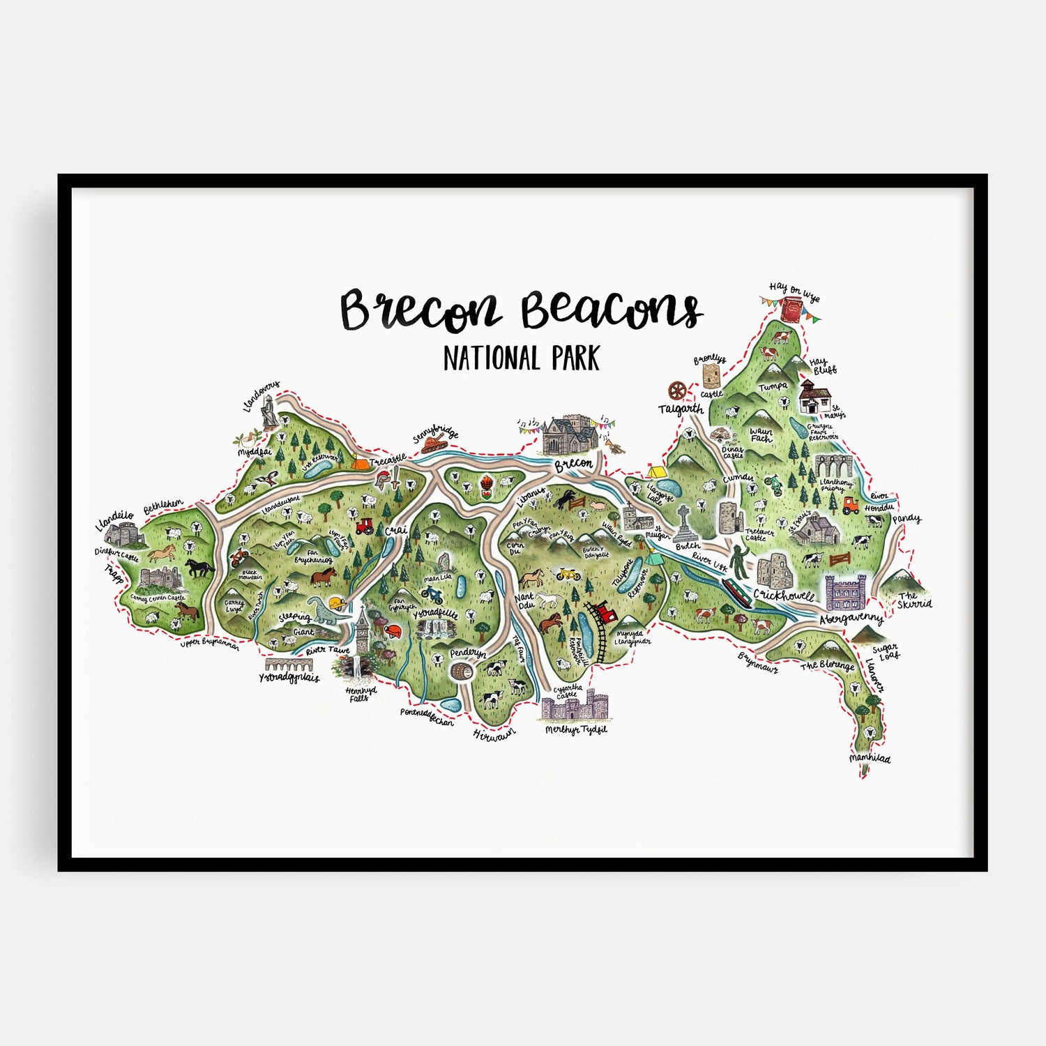 Brecon Beacons Map Welsh Art Print - English – Little Welsh Company