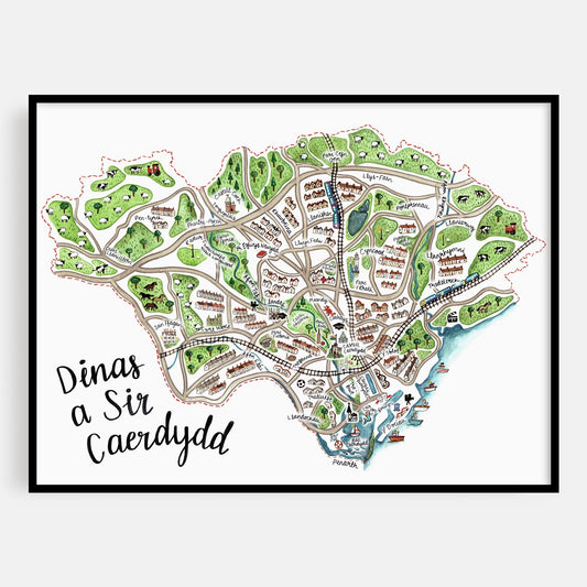 Cardiff Map Welsh Art Print - Welsh