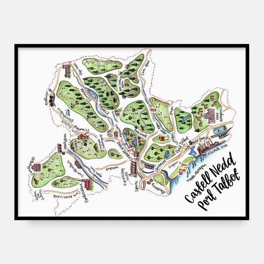 Neath Port Talbot Map Welsh Art Print -Welsh