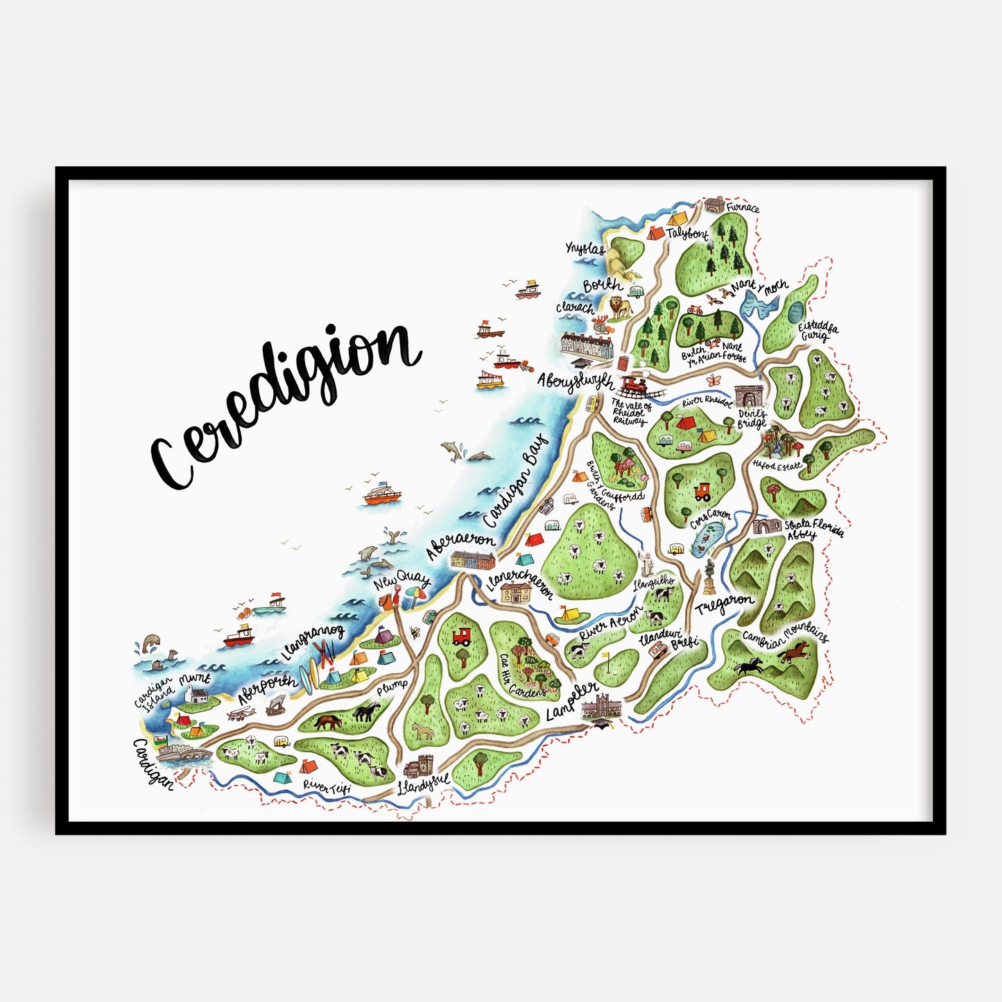 Ceredigion Map Welsh Art Print - English