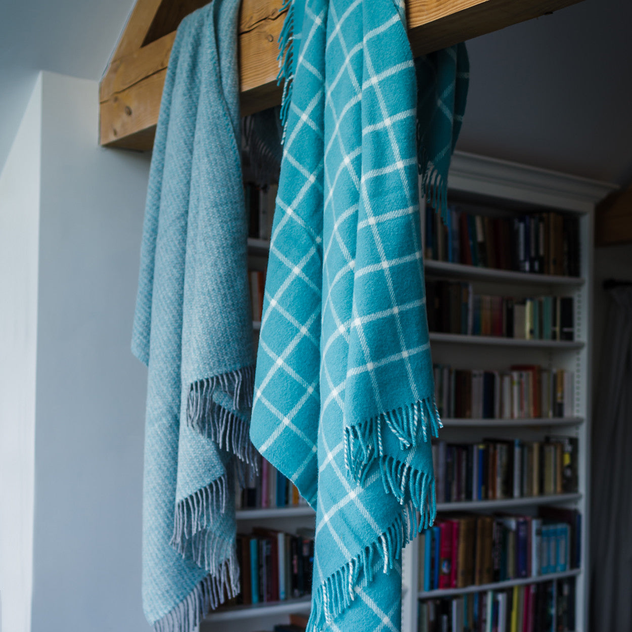 Spearmint chequered Welsh Blanket by Tweedmill