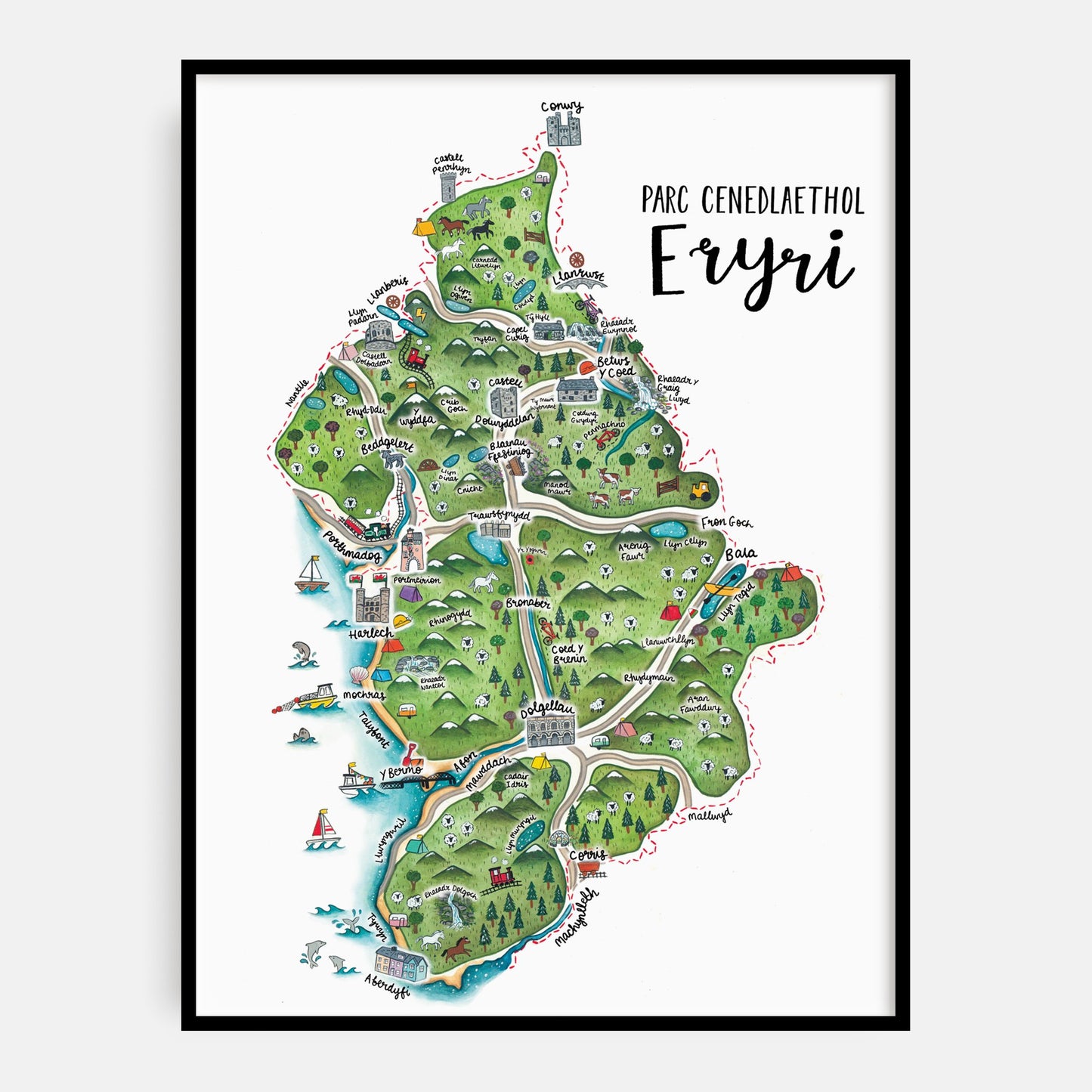 Snowdonia National Park Map Welsh Art Print - Welsh