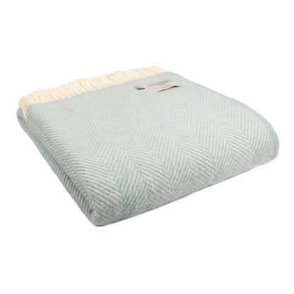 Duck Egg Fishbone Welsh Blanket by Tweedmill