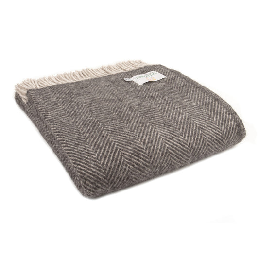 Charcoal and Silver Herringbone Throw by Tweedmill