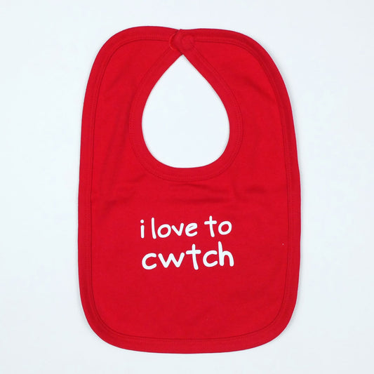 I Love to Cwtch Baby Bib in Red