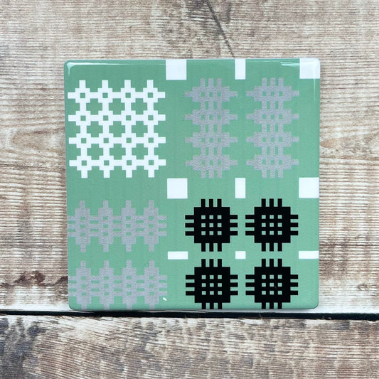 Ceramic Green Welsh Tapestry Print Coaster