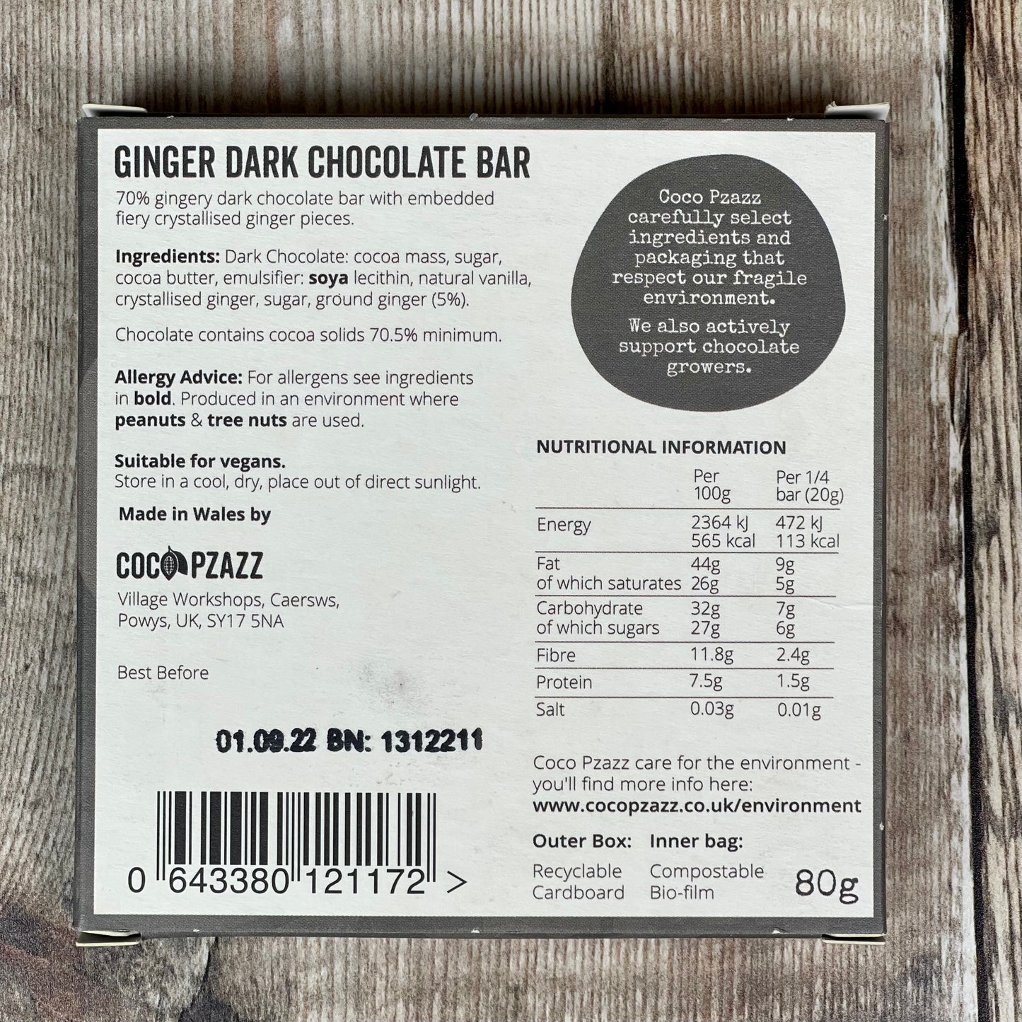 Vegan Ginger Dark Welsh Chocolate by Coco pzazz