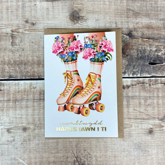 Penblwydd Hapus Rollerskates Card