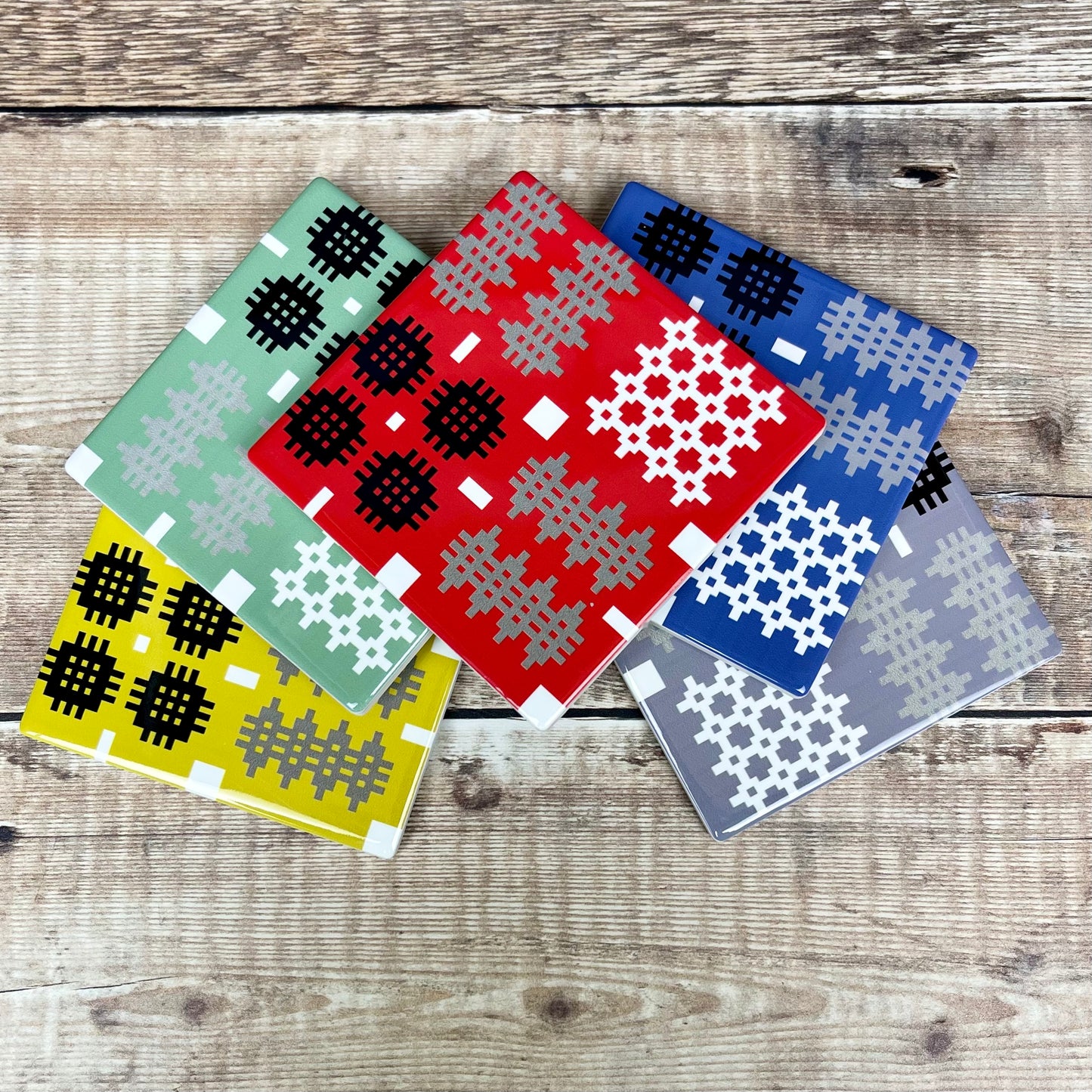 Ceramic Mustard Welsh Tapestry Print Coaster