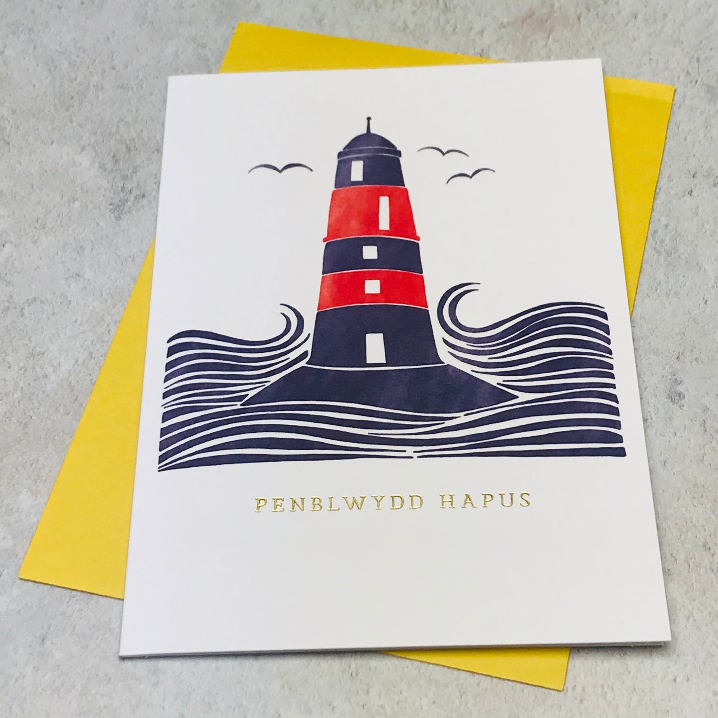 Embossed Penblwydd Hapus Lighthouse Card