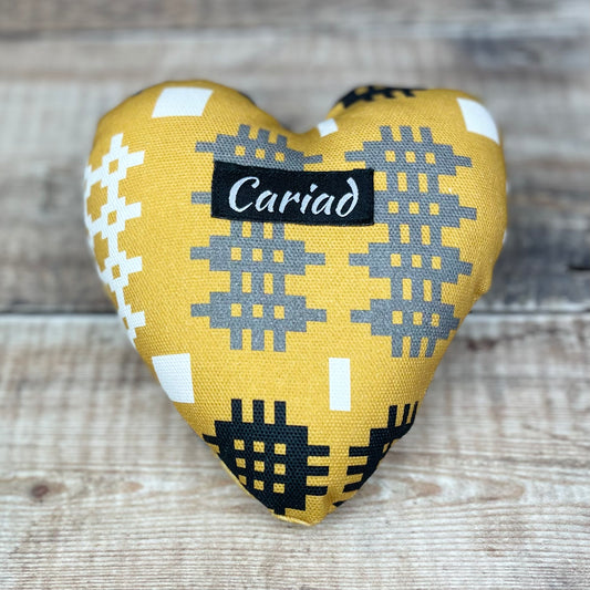 Mustard Welsh Tapestry Cariad Heart Hanger