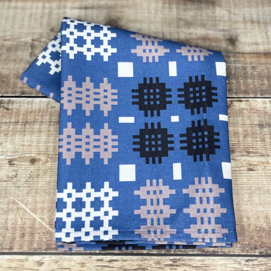 Blue Welsh Tapestry Print Tea Towel