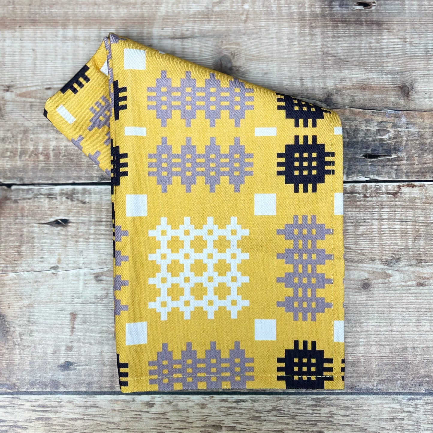 Mustard Welsh Tapestry Print Tea Towel