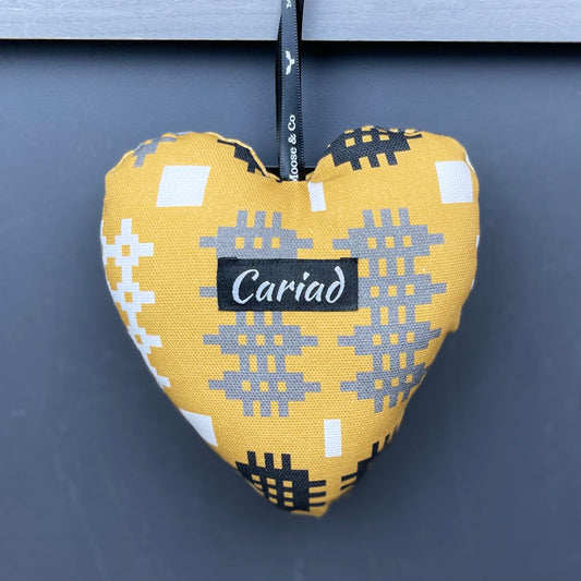 Mustard Welsh Tapestry Cariad Heart Hanger