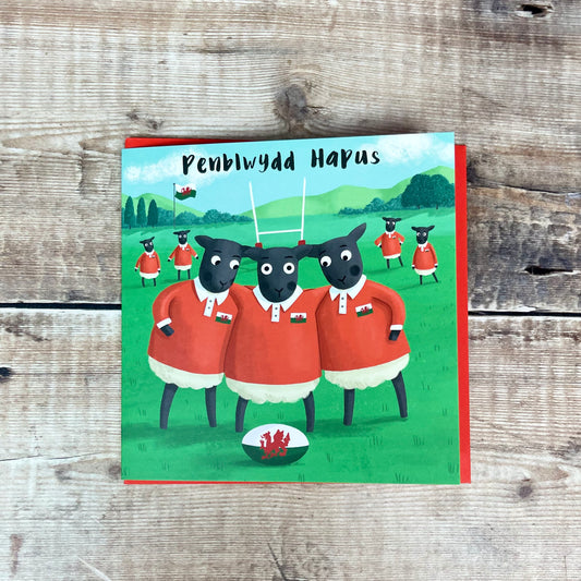 Penblwydd Hapus Rugby Sheep Card